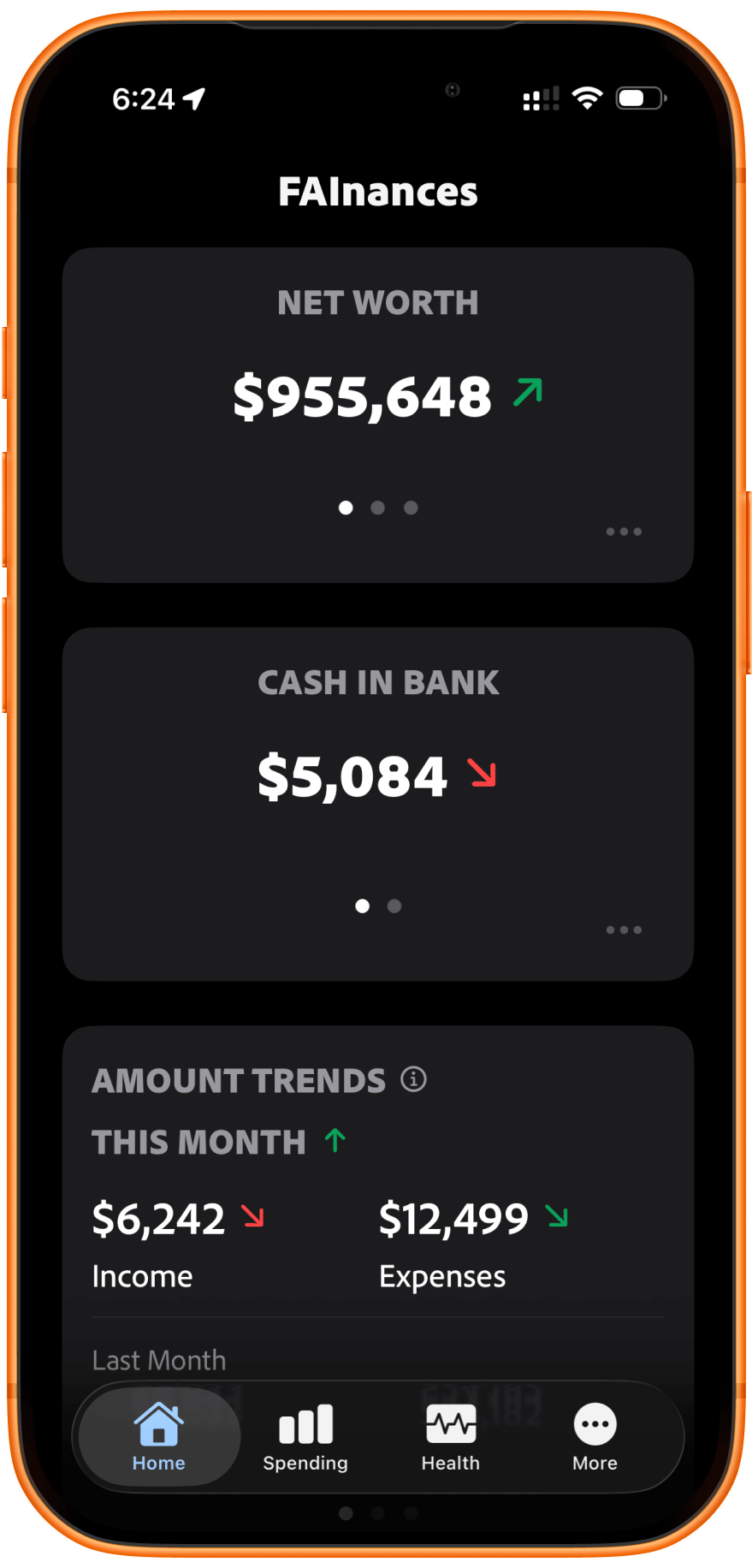 FAInances home dashboard